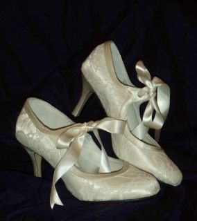 IVORY SATIN & LACE Vintage Style Bridal Wedding Shoes