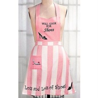 Will Cook for SHOES Pink White Black Stripe APRON Funny