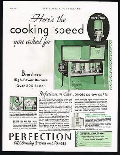 1931 Perfection Oil Burning Home Stove Cooking Range Print Ad
