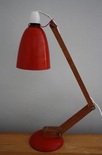 VINTAGE MACLAMP by CONRAN HABITAT RETRO DESK LAMP RED WOODEN ARM