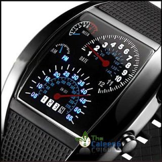 Blue & White Flash LED Watch BRAND NEW Gift Sports Car Meter Dial Men