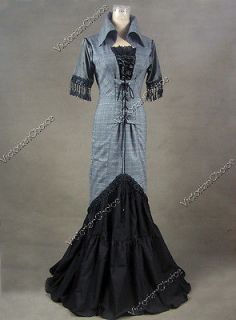 Edwardian Cotton Blend Tartan Satin Dress Ball Gown Reenactment 177 M