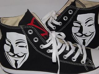 HAND PAINTED CUSTOM V FOR VENDETTA CONVERSE ALL STAR HI TOP BLACK ANY