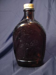 Vintage Brown Glass Log Cabin Syrup 1776 Bicentenial Bottle with Screw
