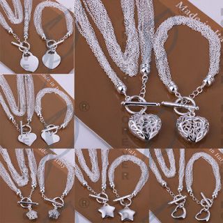 FASHION SOLID SILVER PLATED NECKLACE+BRACE​LET & PENDANT JEWELRY