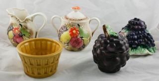 Lot of 4 Kitchen Table Pcs Fruit Motif Cream Sugar 2 Small Covered