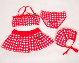 CLEARANCE SALE Girl Red Swimsuit Swimwear Swimming Costume 4 Pcs 3 4T