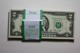 Crisp Uncirculated $2 Two Dollar Bill US Currency