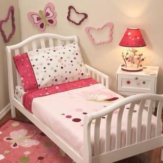 Dark Pink Polka Dot Swirl Butterfly Toddler Size Bedding Set For Girl