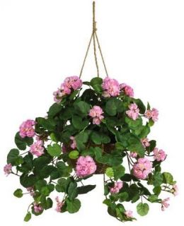 NATURAL 24 Pink Geranium Hanging Basket   Silk Flower Arrangement