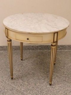 FRENCH COUNTRY PROVINCIAL DRUM TABLE + MARBLE by A.K. PARIS * FRANCE