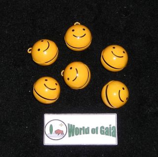 BELLS Smiley Face Yellow & Black, 6pk, 18mm, jewelry supplies jingle