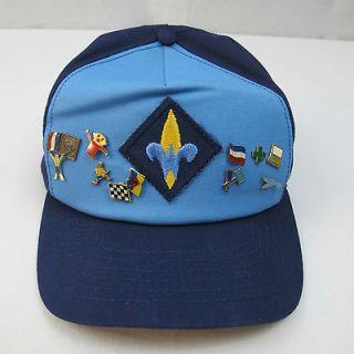 Cub Boy Scouts Webelos Blue Cap Hat with Lot of Pins GUC