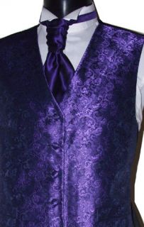 Mens purple floral wedding waistcoat with cravat