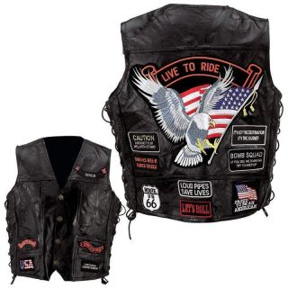 Leather Vest Vests Motorcycle Bike