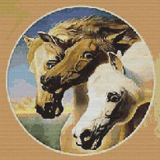 Horses~counted cross stitch pattern #213~Vintage Animal Graph Chart