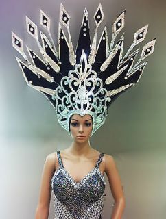 H095E Showgirl Vegas Giagantic Black Evil King Queen Crown Headdress