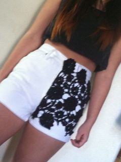 Vintg EUNINA JEANS cut off shorts white black floral Grunge High waist