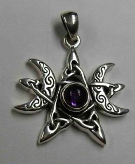 Moon Phases Sterling Silver Pendant with Amethyst #TPD2294AM