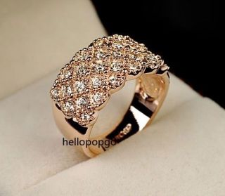 18K Rose Gold GP Swarovski Crystal Beautiful Wide Ring Size 6,7,8,9