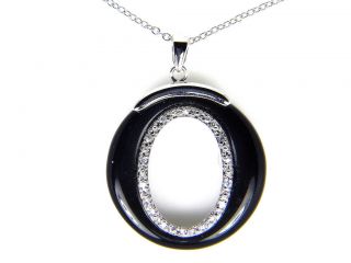 New Sterling Silver Black Onix And Cubic Zirconia Pendant