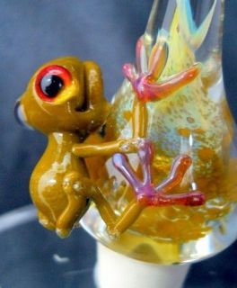 Hand Blown Pacific Northwest Artist Brown Glass Frog Wine Stopper #7