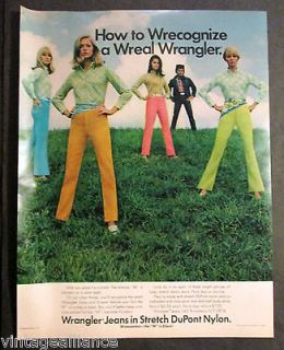 Vintage 1969 Cute Girls in Pastel Wrangler Jeans w/ Cowboy Fashion 60