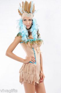 Girls/Ladies Indian Chief Pocahontas Costume WITH feather headdress