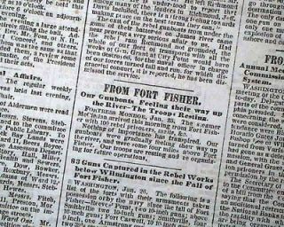 1865 Civil War Newspaper BLAIR MISSION Fort Fisher Wilmington NC