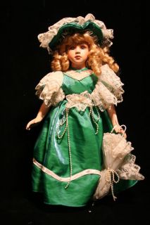 Dandee Intl. DOLL Turquoise with Parasol Porcelain