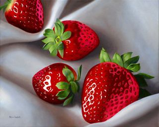 DANFORTH Strawberries On Linen 16 X 20 original oil painting canvas