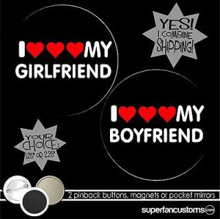 boyfriend girlfriend SET OF 2 BUTTONS or MAGNETS or MIRRORS pins #1090