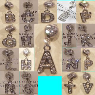 Letters C Crystal Gemstone Navel Belly Button Bar Ring Body Pink JW186
