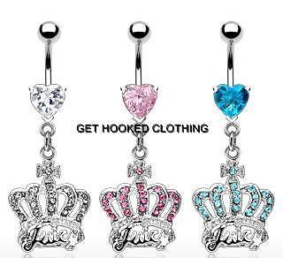 CLEAR CZ w/ JEWELED CROWN JUICY navel belly ring 14ga