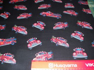VINTAGE FIRE TRUCKS ON BLACK BY VIP BY THE 1/2 YARD LOCAL HEROES NEW