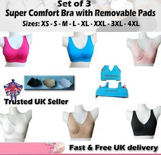 of 3 Super Comfort Seamless Bra With Removable Pads S M L 1X 2X 3X 4X