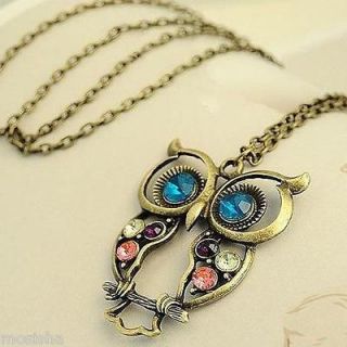 Vintage Crystal Cute Owl Carved Hollow Chain Necklace 29 Pendant