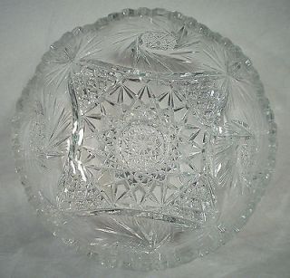 VINTAGE CUT CRYSTAL GLASS BOWL WITH PINWHEEL STAR PATTERN AND SAW