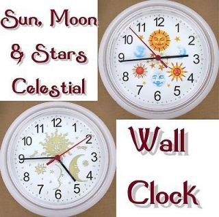 CELESTIAL Sun Moon Stars WALL CLOCK Sky Vellum Metallic