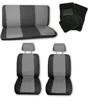 Grey Black Synthetic Leather Car Seat Covers w/ Black Floor Mats #J