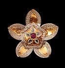 Fine Designer 9k Gold Pendant With Ruby Centre & Real Pear & Round