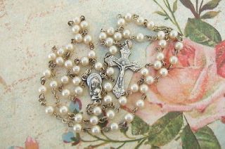 Catholic ROSARY Pearly White 4mm small Glass beads   nice Faux Pearl