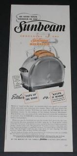 1941 OLD MAGAZINE PRINT AD, SUNBEAM POP UP TOASTER, POPS UP, MIX