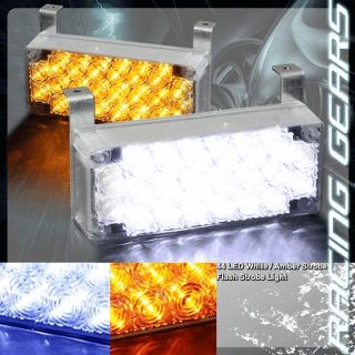 44 Amber White LED 12v 3x Mode Deck Dash Grille Hazard Strobe Lights