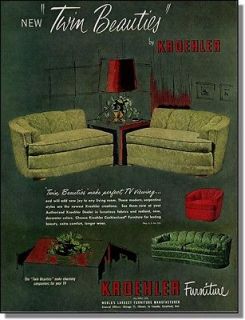 1951 Twin Beauties   Kroehler Sofas & Chairs Print Ad