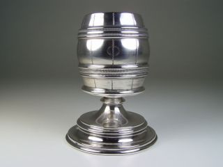 19thC FIGURAL WINE BARREL SILVER TOOTHPICK HOLDER * LOVELY PIECE