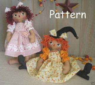 Raggedy Ann Doll Witch Fabric Cloth Folk Art Craft Sewing #21