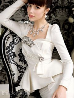 Lady Elegant Puff Sleeve Beads Peplum Cocktail Evening Mini Dress