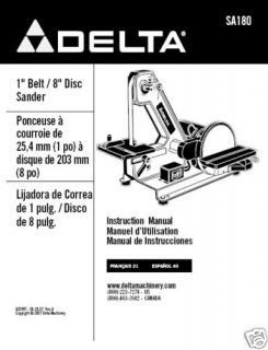 Delta 1 Belt 8 Disc Sander Manual Model # SA180