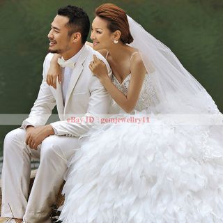 2013 New Fashion Crystal & Lace Feather White Wedding Dress Wedding